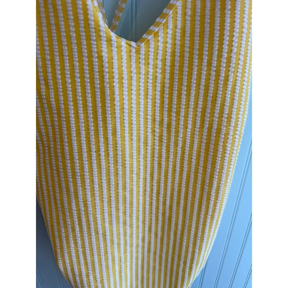 NWT Abercrombie & Fitch Yellow Seersucker Lace Up Cheeky‎ Swimsuit  Sunkissed